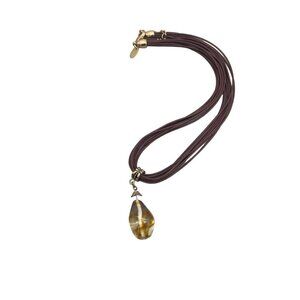 Lia Sophia Multi Strand Cord Amber Glass Pendant Necklace 16 to 19 Inch